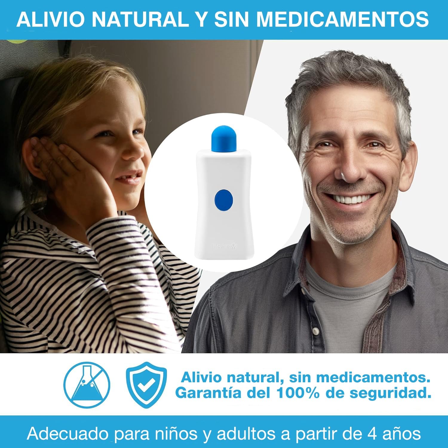 Dispositivo de Alivio de la Presión del Oído de Tilcare - Destaponador de orejas para vuelos, Nado, Buceo, Resfriado y Molestia por Alergia - Viene con una funda protectora portátil