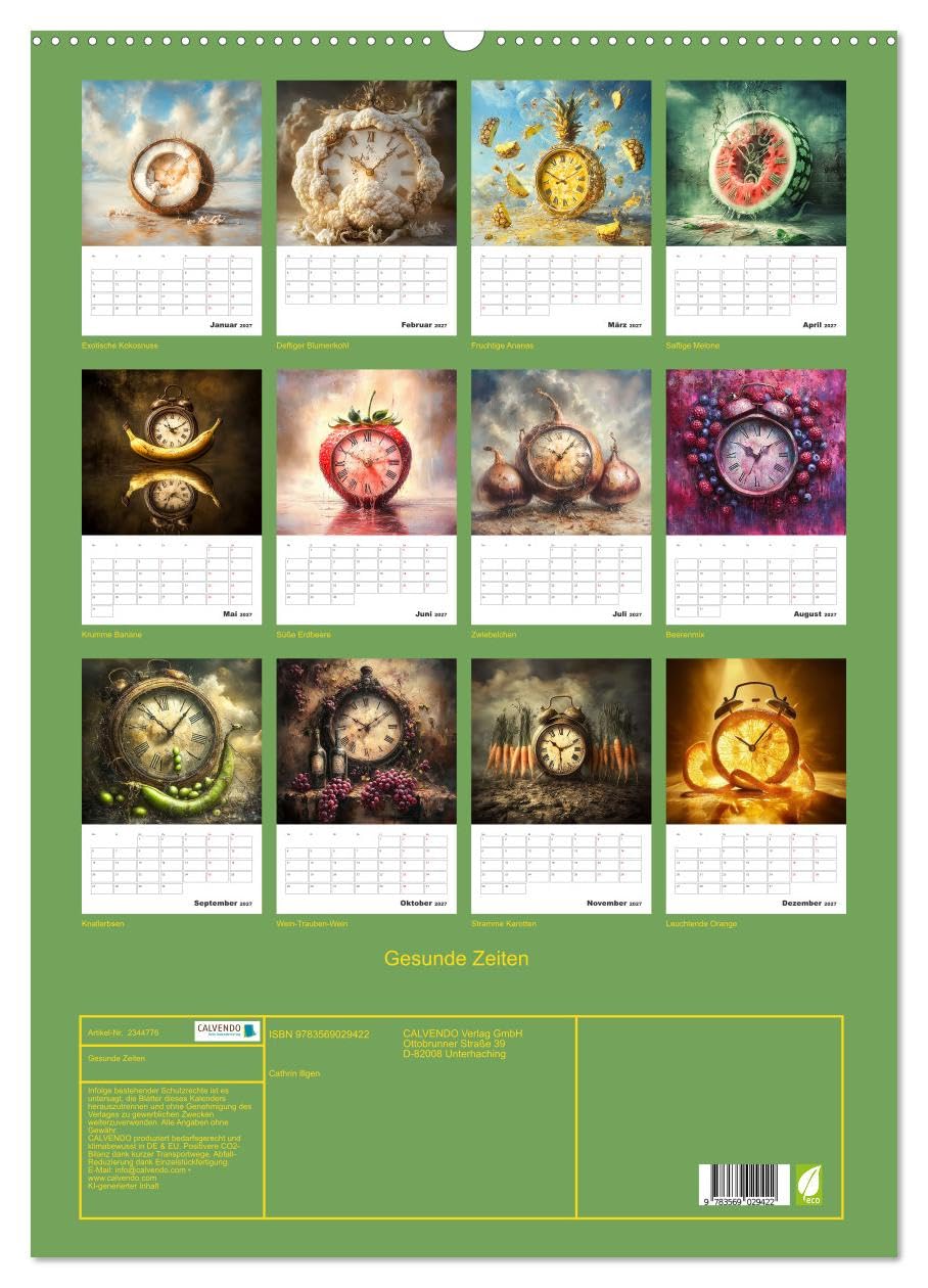 CALVENDO - Gesunde Zeiten (Wandkalender 2027 DIN A2 hoch), Monatskalender: Der fruchtige Terminkalender - KI generiert
