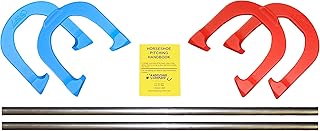 Lasso Pro Pitching Horseshoes- Made in The USA (Red & Blue- Complete Game Set (4 Shoes, 2 Stakes & Rule Book), Standard: 2 lbs. 5 oz. Shoe Weight)