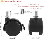 HOWDIA 2 Inch M8×1.25 Threaded Stem Nylon Swivel Caster Wheels with Brake – Floor-Protecting Light-Duty Replacement for Carts, Office Chairs & Furniture, Not Fit for 5/16-18(50 KG Total, 4-Pack)