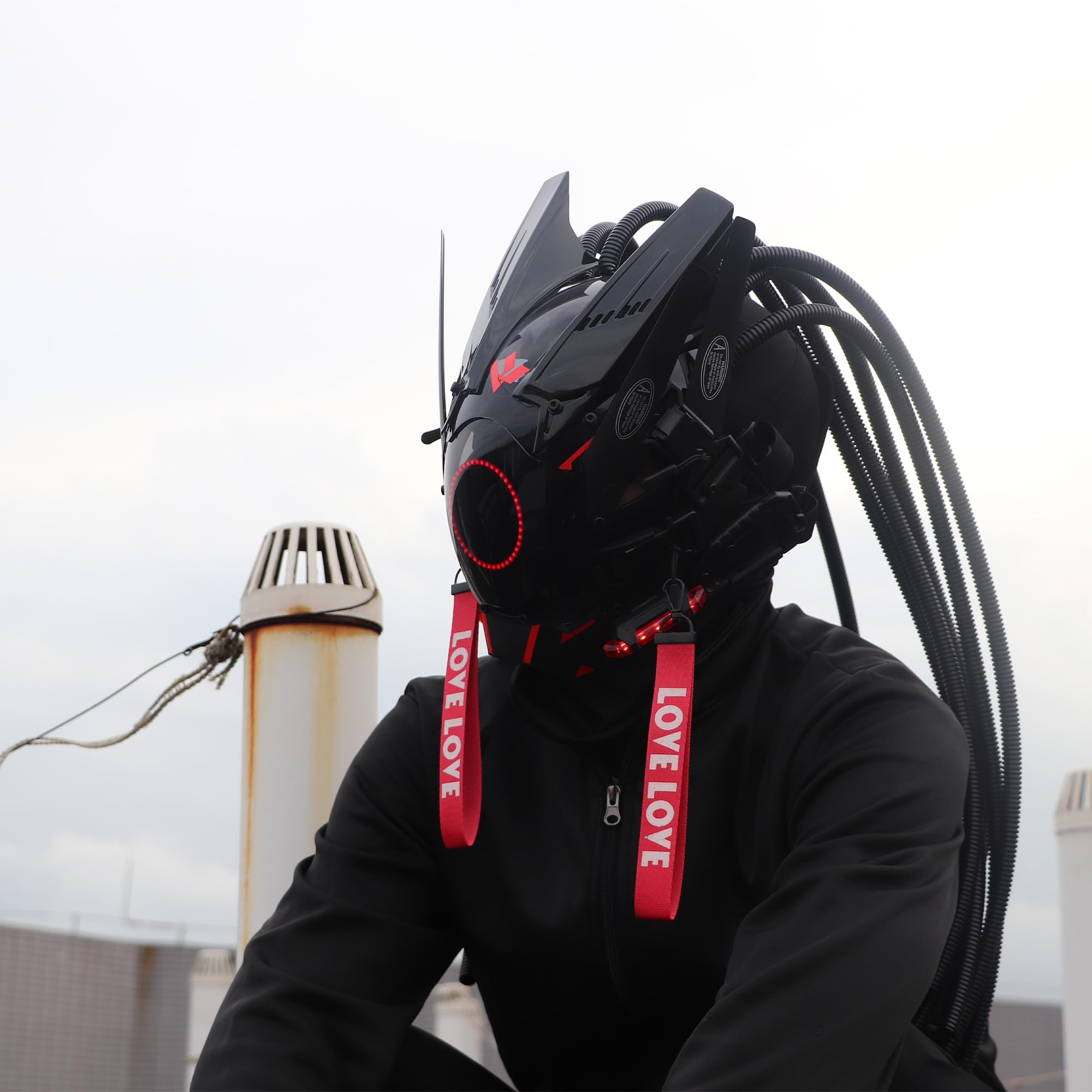 Máscara de casco punk redonda con trenzas, máscara futurista para Halloween, festival de música, cosplay, accesorios de disfraz para adultos