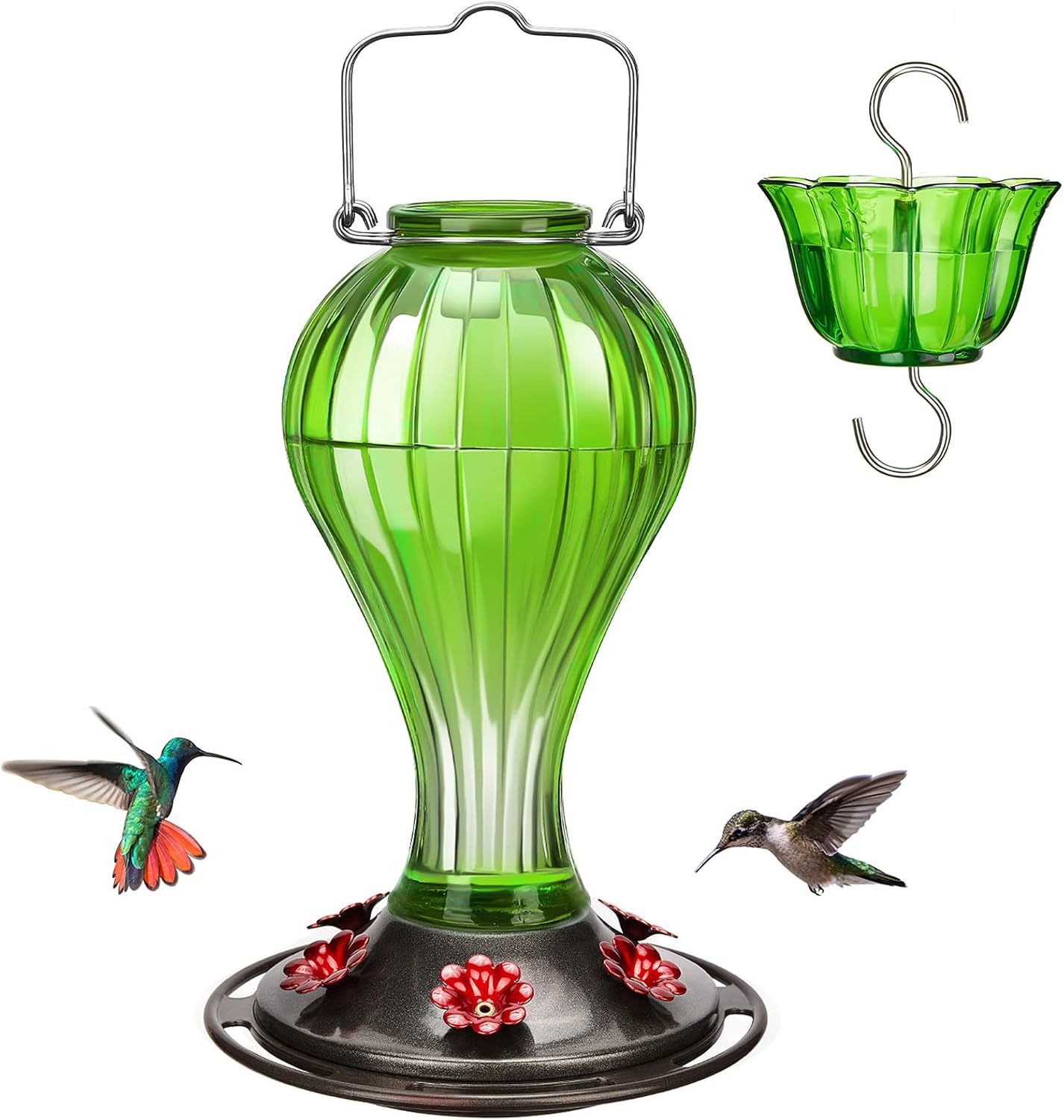 Kingsyard Glass Hummingbird Feeder 24 Ounces, 6 Feeding Ports, Hanging
