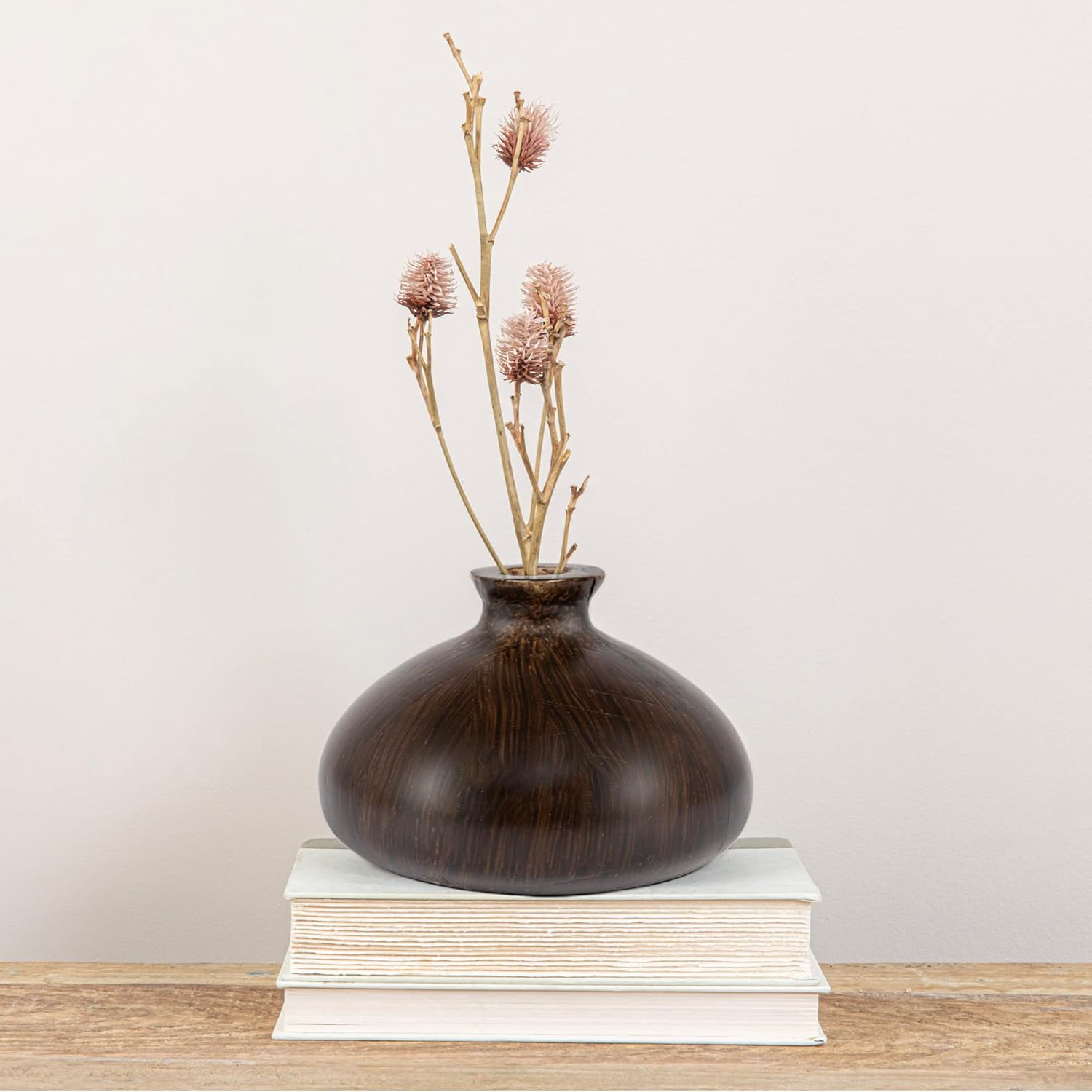 Decorative Paulownia Wood Vase, Espresso Finish