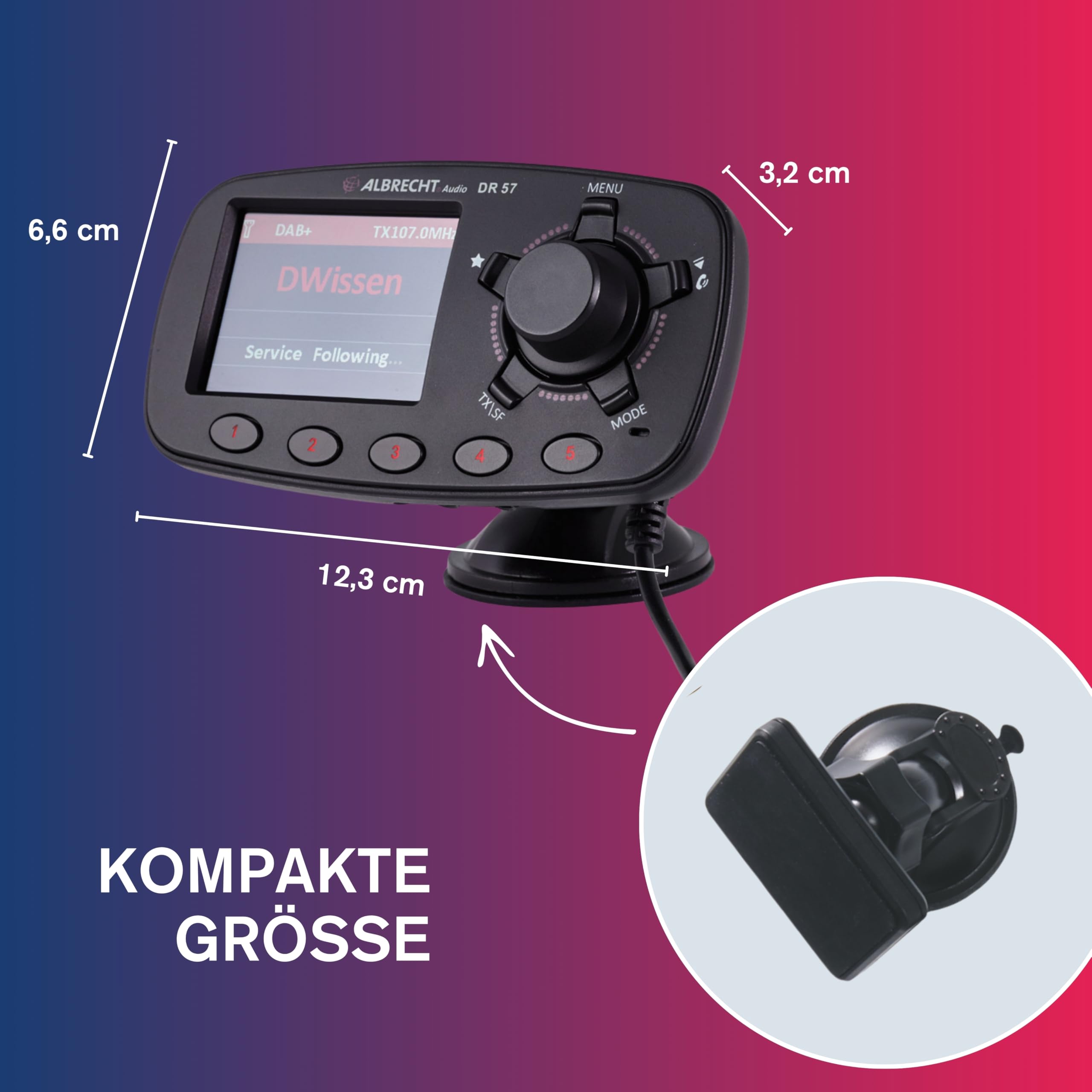 Albrecht DR 57 Adapter zum Aufrüsten von Auto-Radios, 27257, FM-Transmitter für DAB+ Sender und Bluetooth-Verbindung vom Smartphone zum UKW-Radio, schwarz