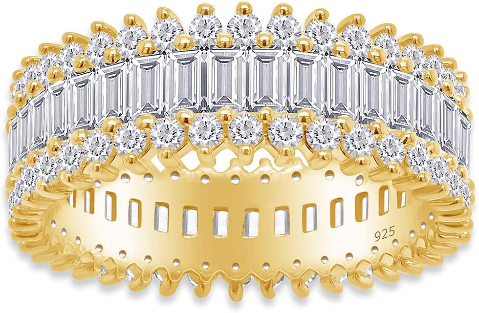 AFFY Round & Baguette Cz Eternity Band in 14k Gold Over Silver