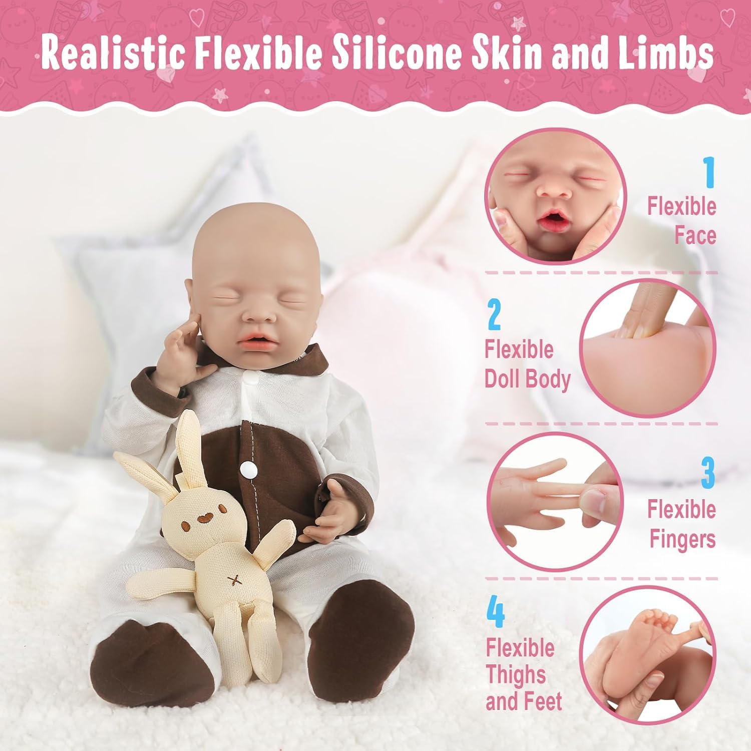Vollence 12 inch Closed Eyes Lifelike Reborn Silicone Baby Doll
