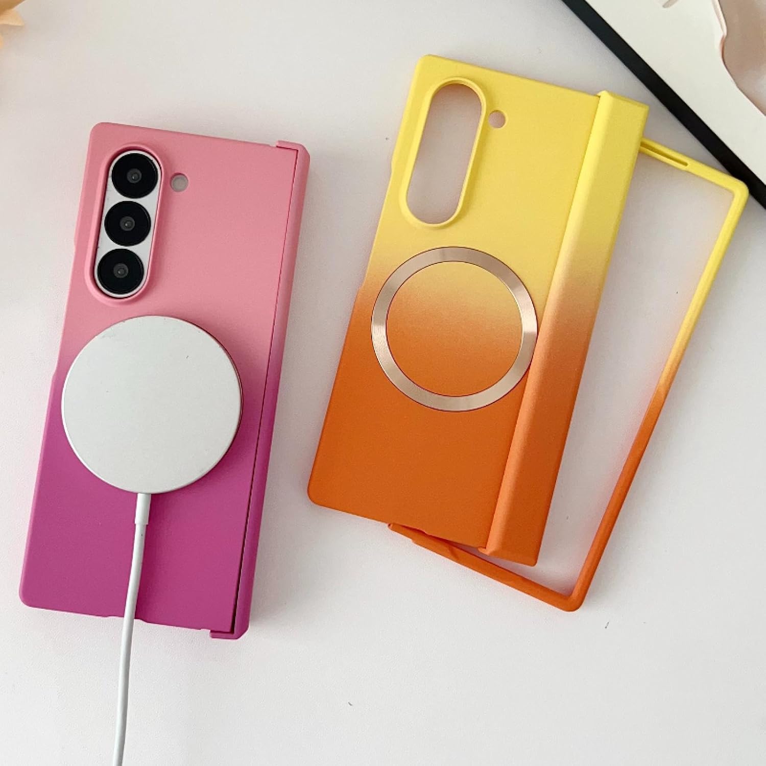 Case for Samsung Z Fold 5 Skin Feel Gradient Magnetic Splice Color Shockproof Protection Bumper Hard Cover(for Samsung Z Fold 5/Purple-Gray)