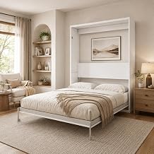 Queen Murphy Bed, Vertical Murphy Bed Queen, Space Saving Folding Wall Bed with Hydraulic Lift System for Guest Room Living Room,White8Queen
