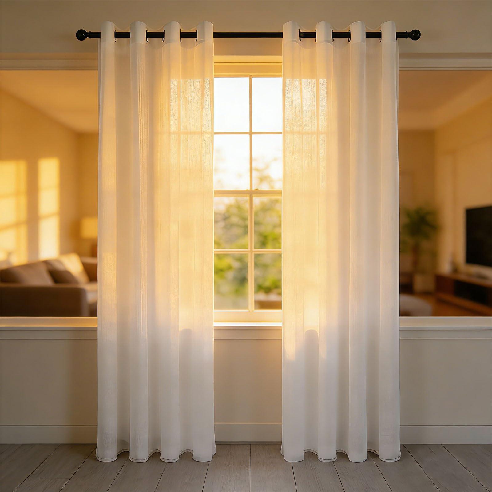 Cortinas translúcidas modernas de 70 x 110 cm en color blanco para ventanas de dormitorio