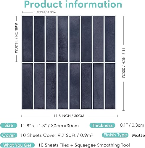 Miniatura 42 de Commomy Azulejos 3D de color verde mate para despegar y pegar, 10 piezas de PVC fino de 11.8 x 11.8 pulgadas para cocina, baño, inquilinos, Verde
