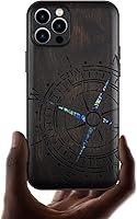Vista 17 de Carveit Funda protectora de madera de diseñador para iPhone 12 Pro Max, cubierta magnética, grabado de madera e incrustaciones de concha, funda