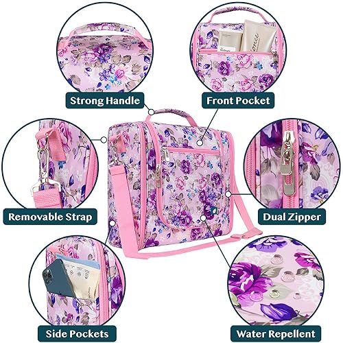 Miniatura 3 de PAVILIA Bolsa de aseo extragrande para mujeres y hombres, organizador de cosméticos colgante, bolsa de maquillaje resistente al agua para