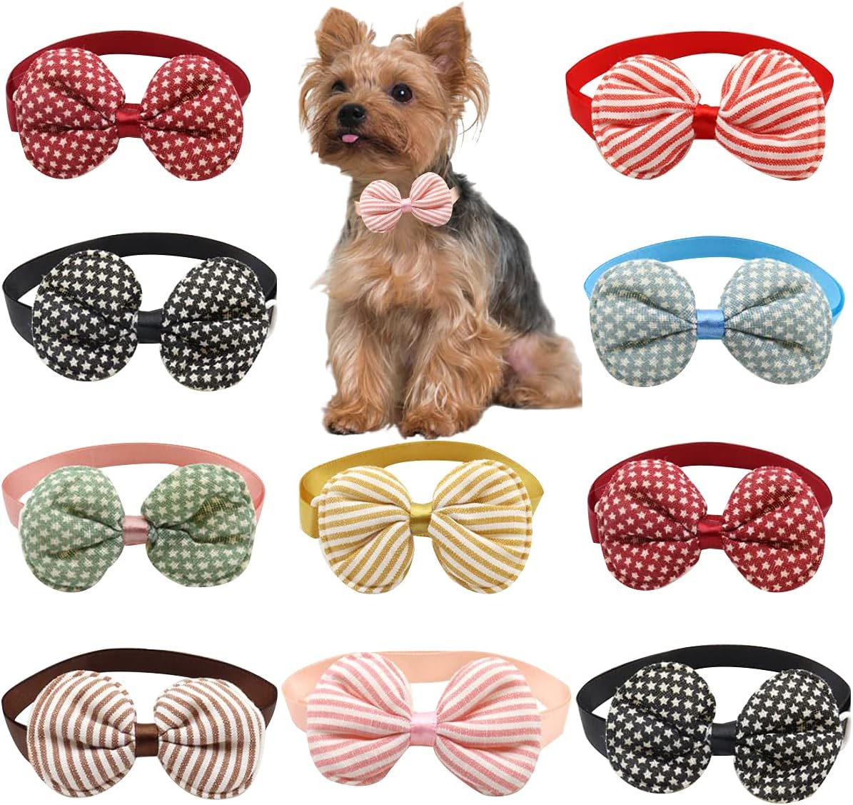Petunny Dog Bow Ties with Adjustable,10Pcs Bow Ties for Dogs Bulk Puppy Bow Ties Star Stripes Pet Cat Grooming Accessories Cat Collar…