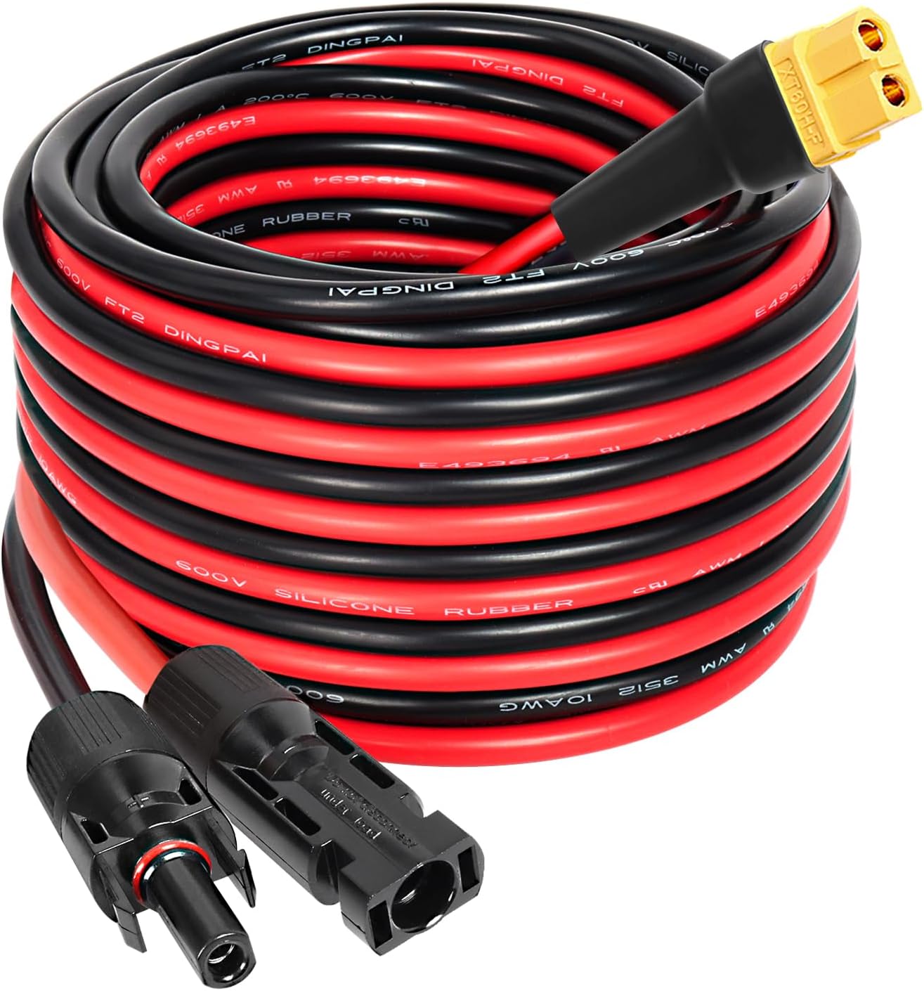 MOOKEERF Solar to XT60 Extension Cable 10AWG 25FT Solar Connector to XT60 Adapter Cable for Solar Panel to Portable Power Station Solar Generator Battery Pack
