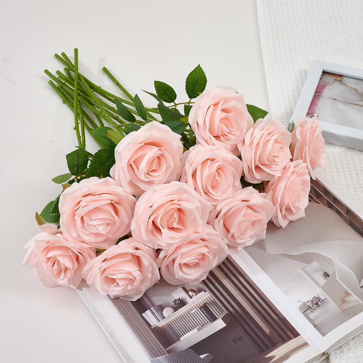 50pcs Blush Roses Artificial Flowers Bulk,Fake Roses Silk Flower with Stems Realistic Flowers for Wedding Centerpiece Home Party Decor - Image 5