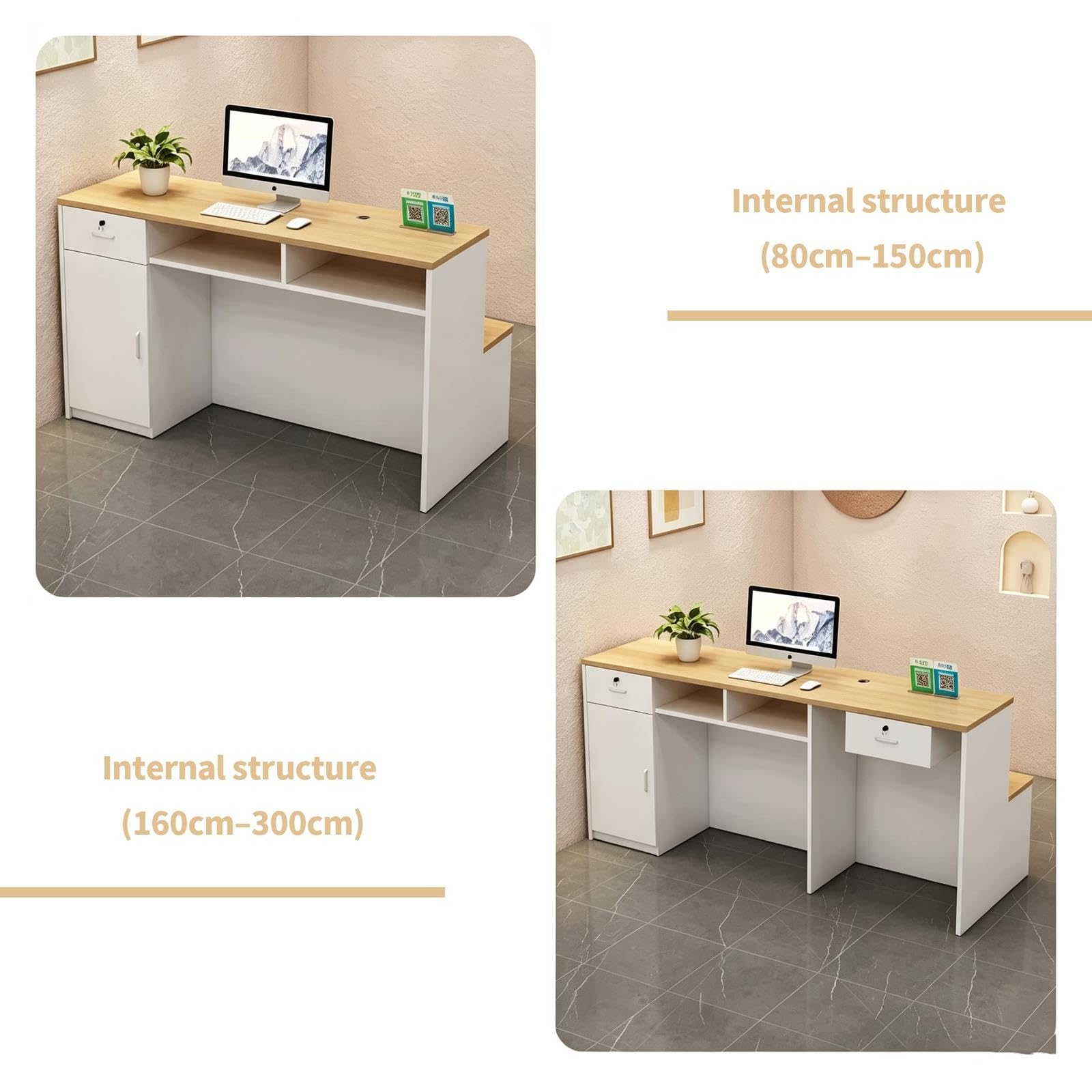 Banco Reception Piccolo Bancone Accoglienza LED con Cassetto Armadio
