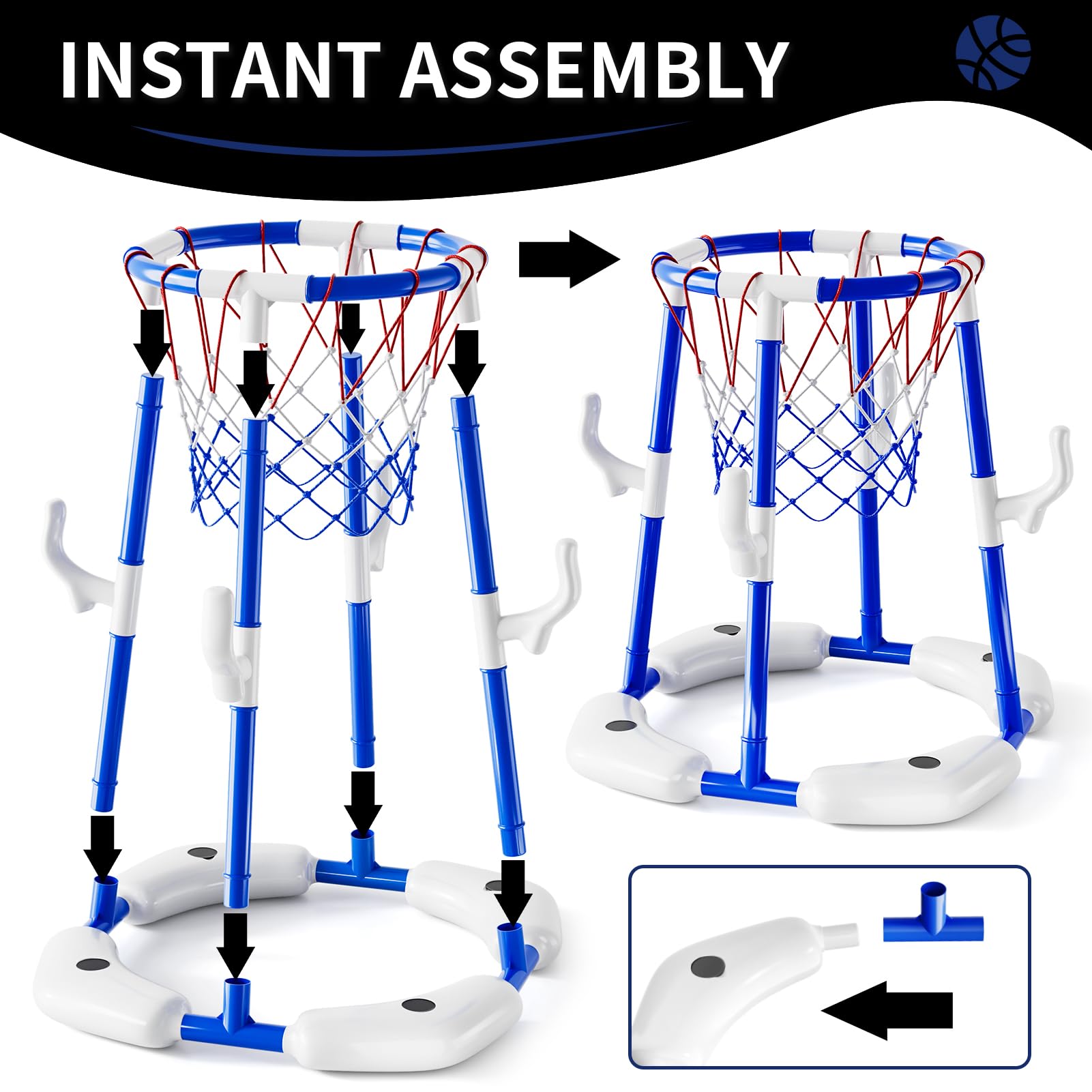 2-in-1 Pool-Basketball-Set mit 4 Bällen, 12 Ringen und Pumpe, Sommer Wasser im Freien, für Pool-Party, Spielzeugspiele für Kinder von 4 bis 8 bis 8 Jahren