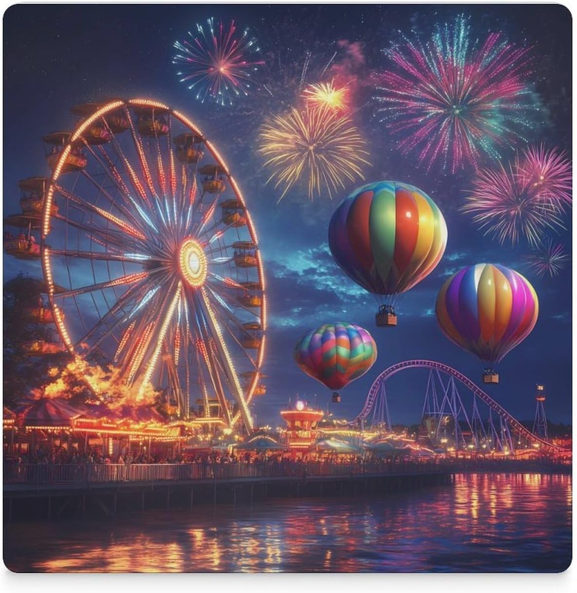Ferris Wheel Coasters for Drinks Square Table Coasters Set Cup Mats with Cork Base
