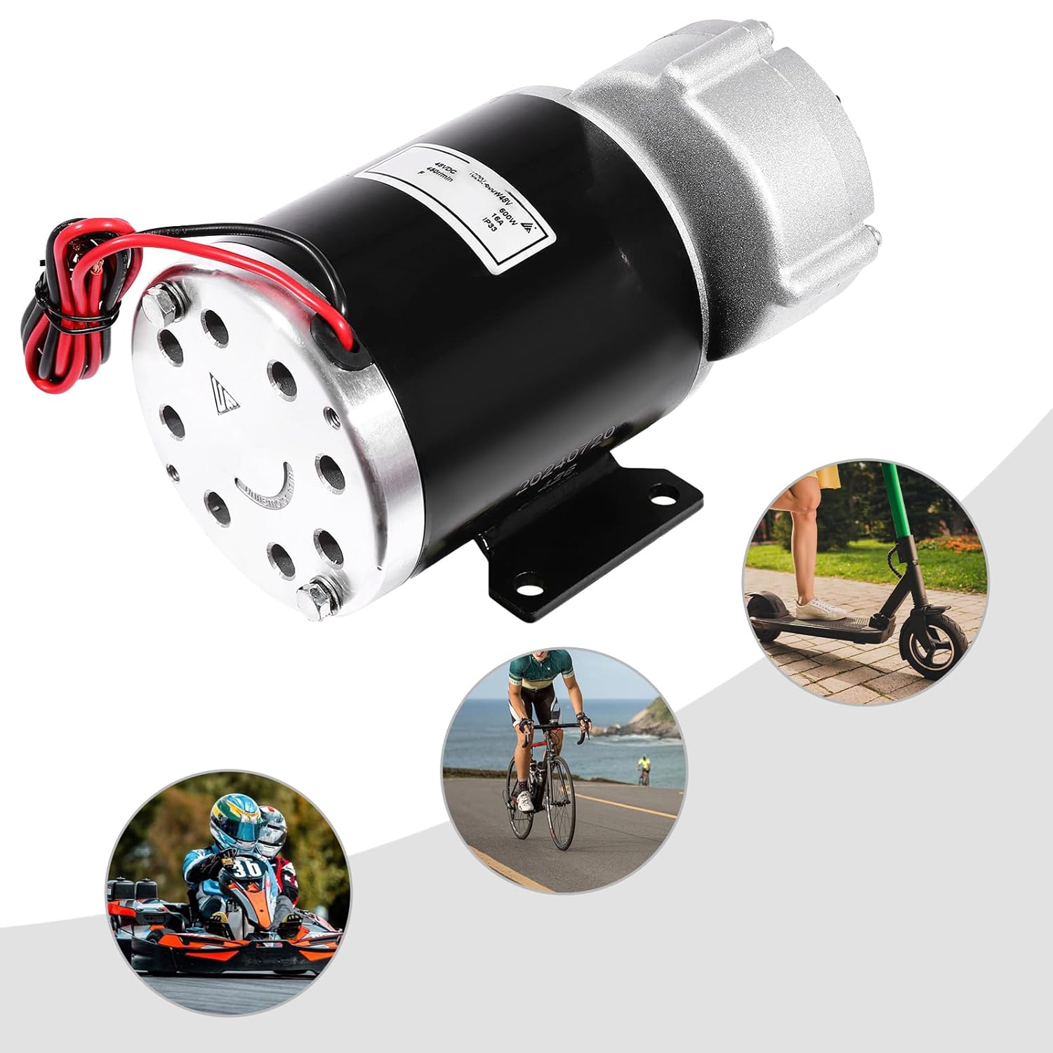 600W 48V DC Reduction Electric Motor for Ebike Scooter Conversion High Torque Aluminum Gear Drive 450rpm 550lb Load Capacity
