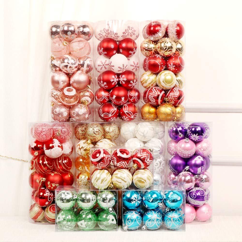24 Stück Weihnachtskugel-Ornamente, 6 cm, bruchsicher, bemalt, zum Aufhängen, Weihnachtsbaum-Dekorationsset für Urlaub, Hochzeit, Weihnachtsdekoration (Roségold)