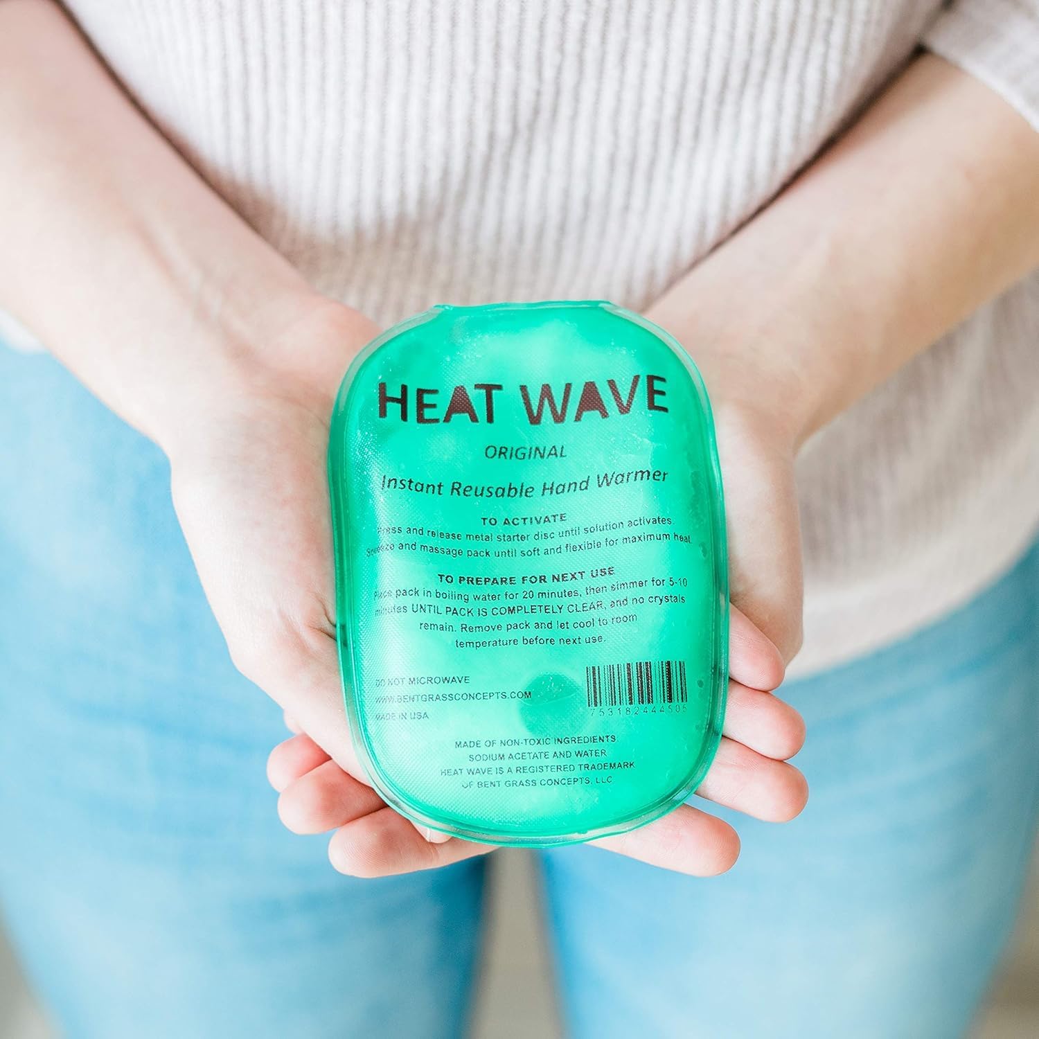 Made in USA: Heat Wave Instant Reusable Heat Packs, Instant Reusable Hand Warmers 2-Pack, for Camping, Hiking, and Pain Relief (3” x 5”), Click Heat