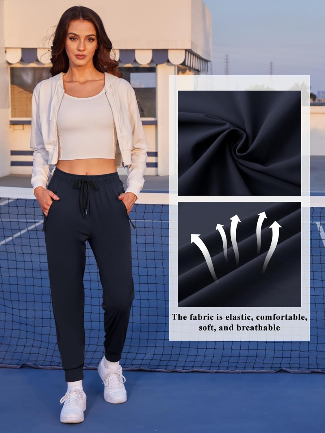 Womens Athletic Pants Quick Dry Ultra Stretch Jogger Pants Breathable Casual Hiking Pants with Zippers Side Pockets - Image 5