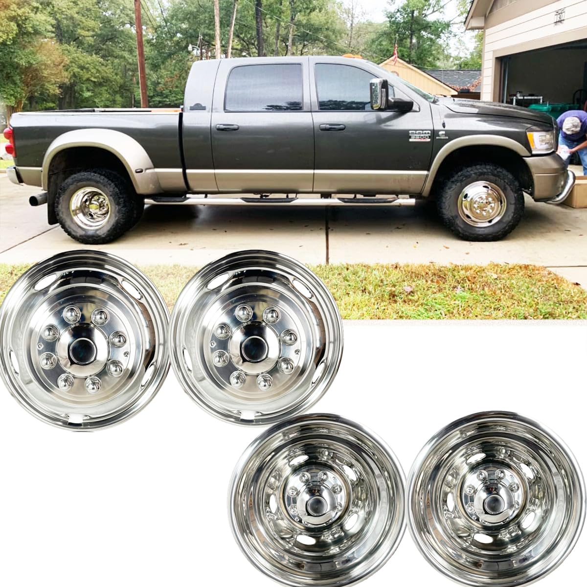 4pcs 17" Stainless Steel Wheel Simulators for Dodge Ram 3500 Dually