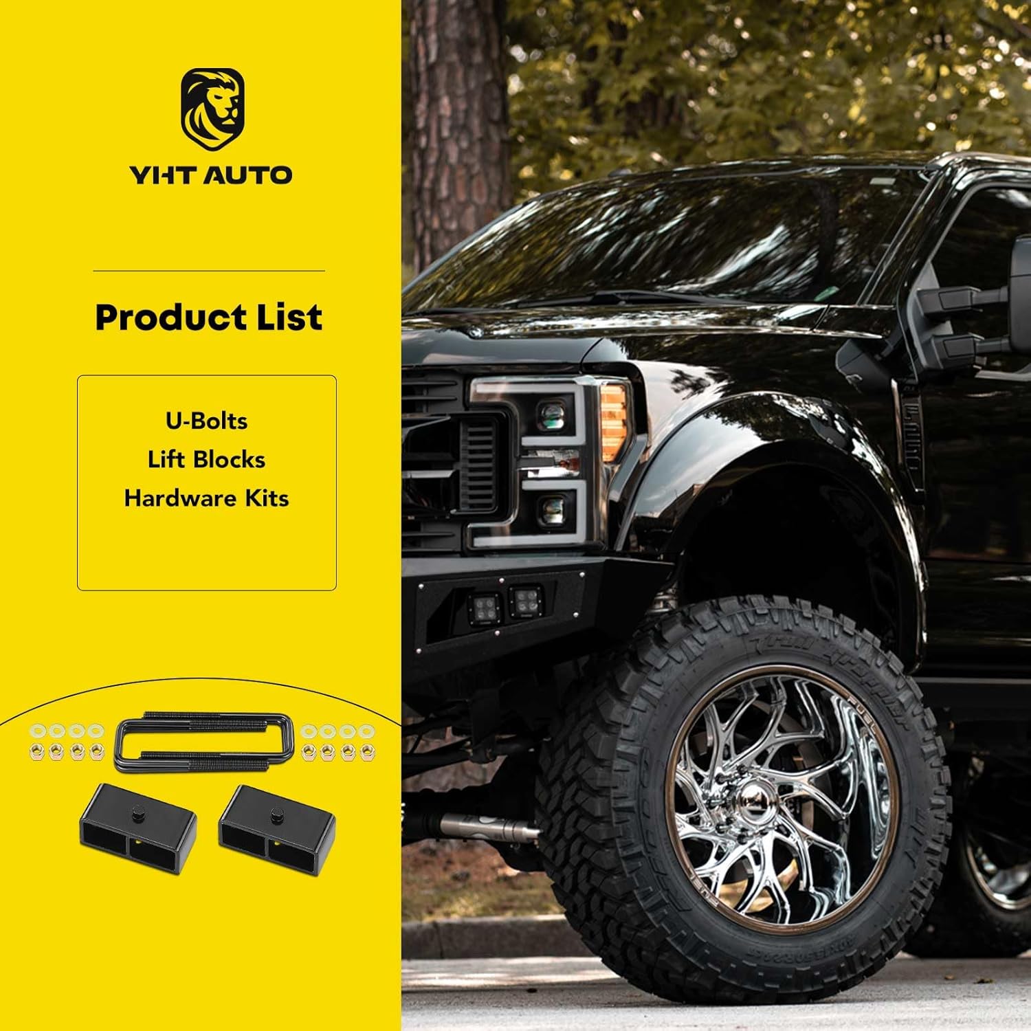 YHTAUTO 2 Inch Rear Leveling Lift Kit Fit Toyota Tacoma 95-23, Tundra 07-23 & Nissan Frontier 05-19, Titan 04-23 | RWD/4WD | U-Bolts & Blocks Raise the Front By 2 Inch | 6PCS Leveling Kit & Hardware
