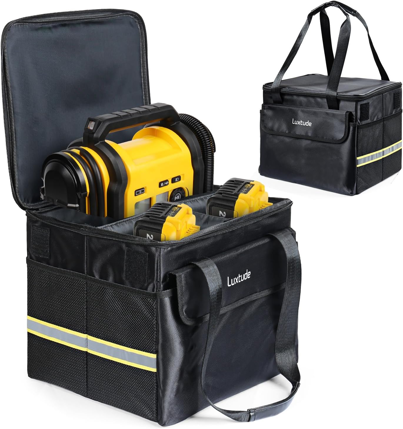 Luxtude Tire Inflator Case for DEWALT 20V MAX Tire Inflator DCC020IB,Air Compressor Portable Storage Bag, Large Pocket for Batteries, Mesh Pocket for Tools,Large