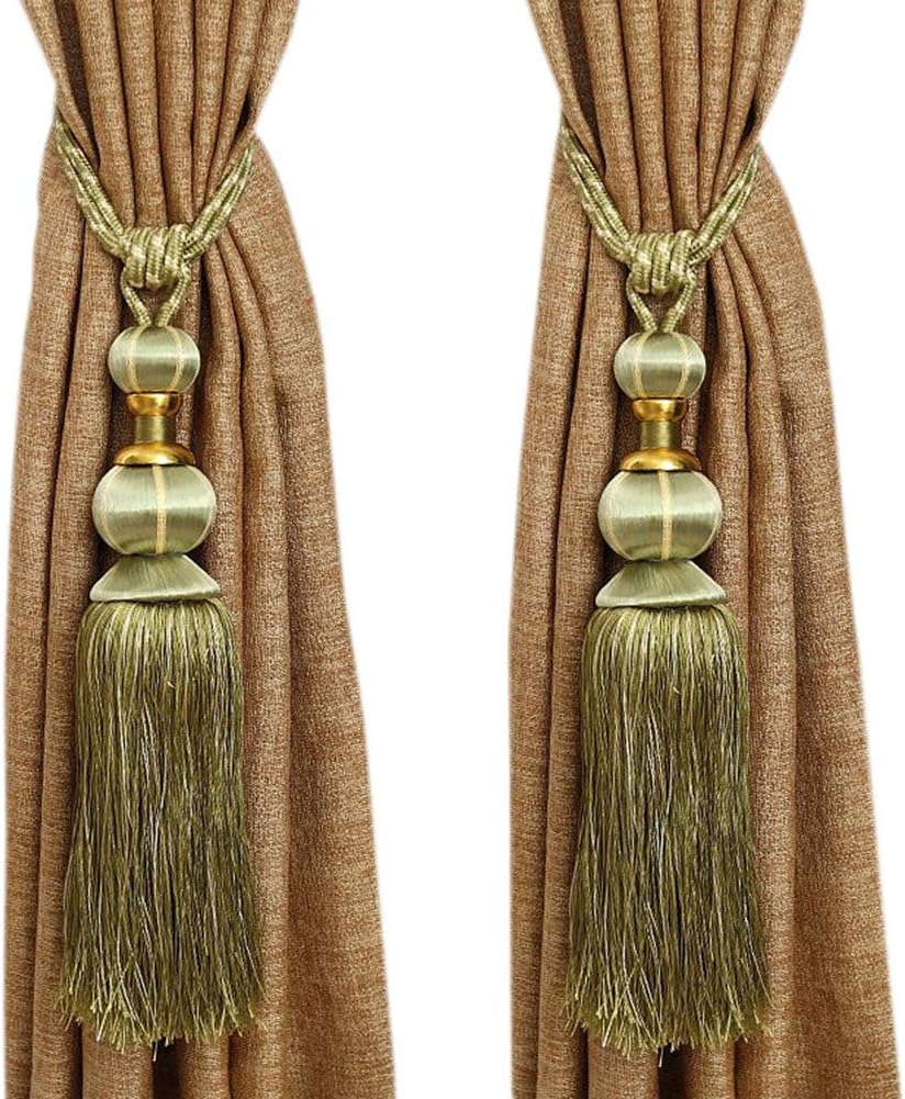 1 Pair Curtain Buckle Decorative Hang Curtain Tiebacks Rope Drapery Tassel Curtain Holdbacks (Green)