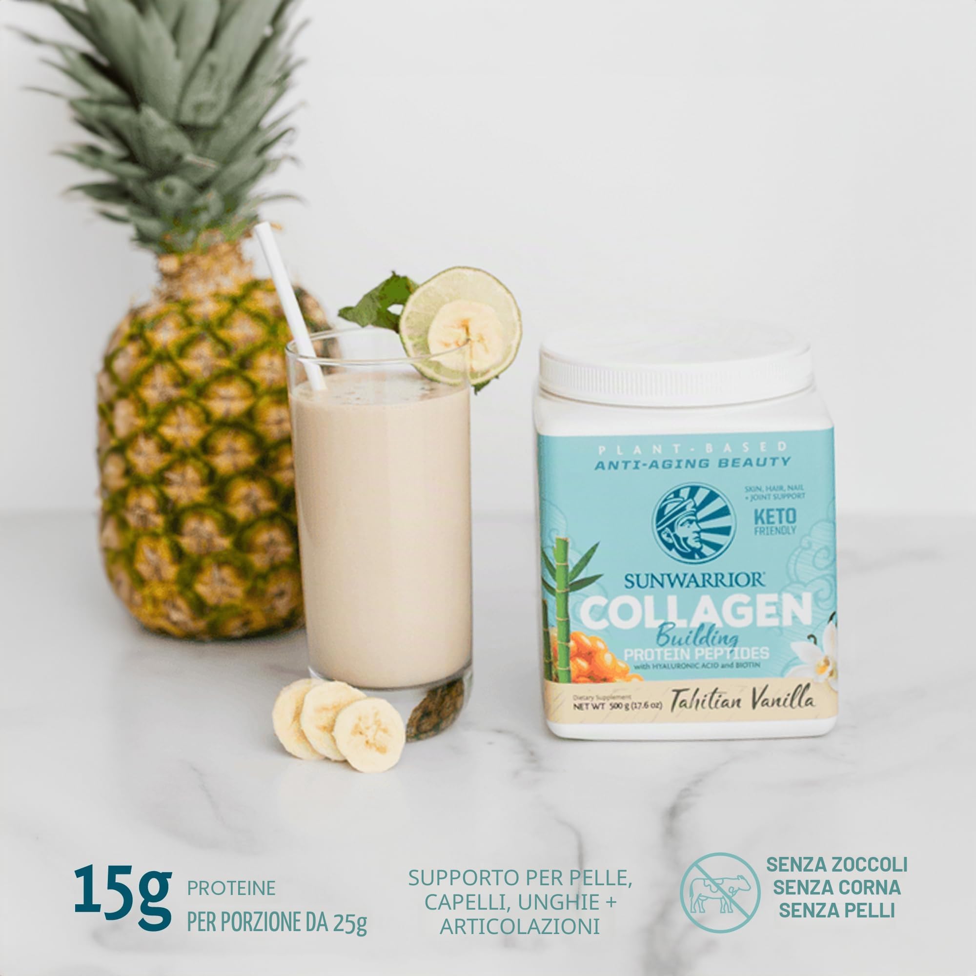 Proteine in polvere - proteine vegetali - massa muscolare in scatola - facile da compattare -peptidi proteici da costruzione - vaniglia tahitiana - 500 G - Sunwarrior COLVAN500_2022