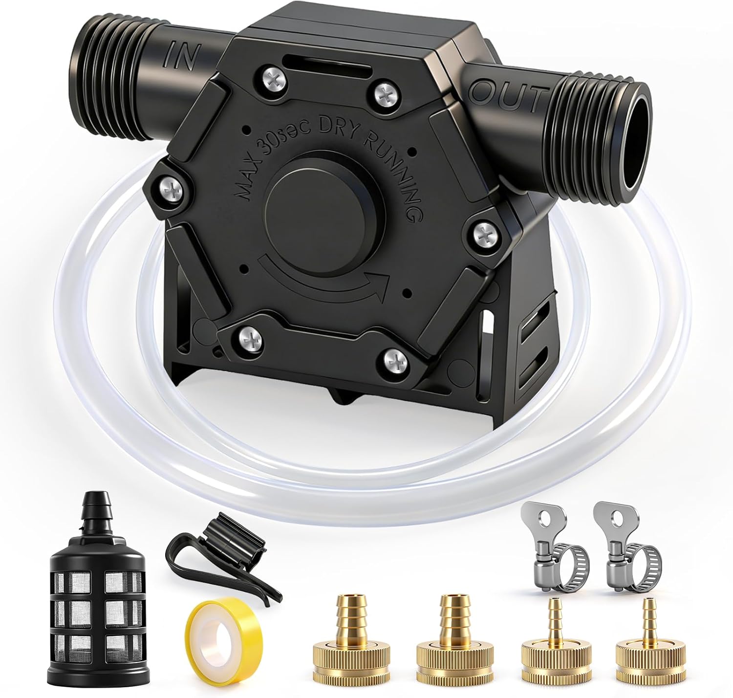 FIDISP Drill Pump for Water 750 GPH, Drill Powered Transfer Pump 12Pcs Kit with 4 Brass Adapters,Water Hose, Oil Hose and Adapter, for Water, Gasoline, Garden, Rain Barrels and Fluid Transfer