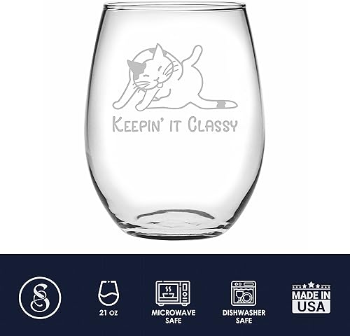 Miniatura 2 de Happy Hour Glassware by Susquehanna Glass Company - Keepin It Classy - Gato 21 onzas copa de vino sin tallo satén juego de 4