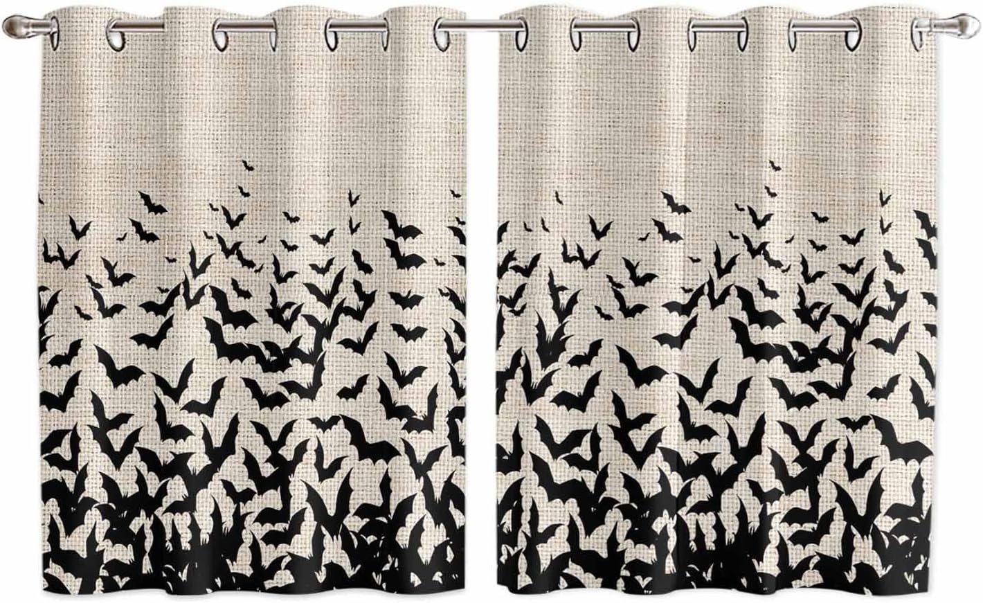 Window Curtains with Grommet Top Scary Halloween Window Panels Drapes Black Bats on Vintage Texture for Bedroom Living Room Kitchen Decor, 52x52inx2