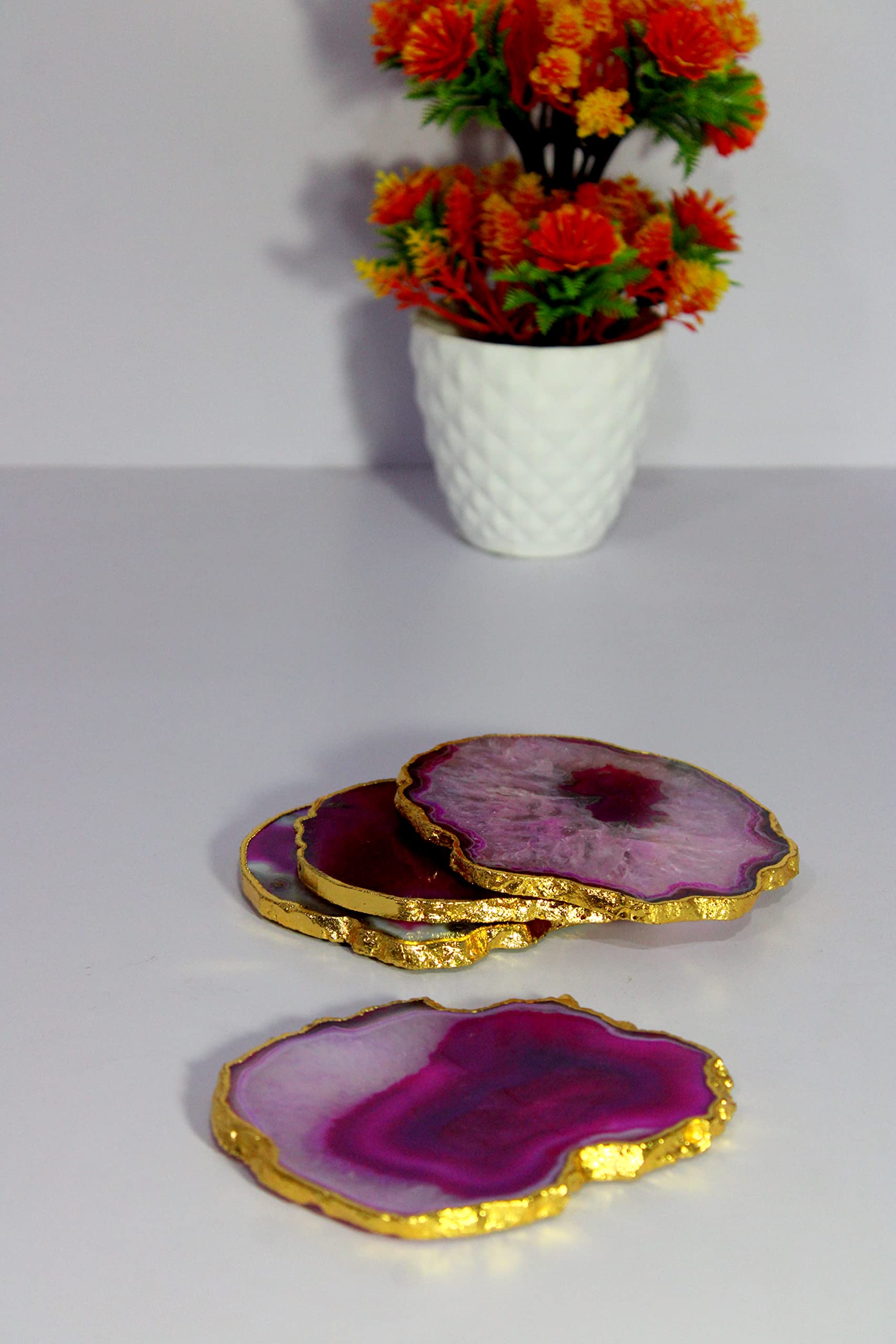 Esplanade Dessous de Verre en Agate Naturelle Bar Bière Café Thé Dessous de Verre - Ensemble de 4 Dessous de Verre - Accessoires de Table Parfaits Vaisselle Violet…
