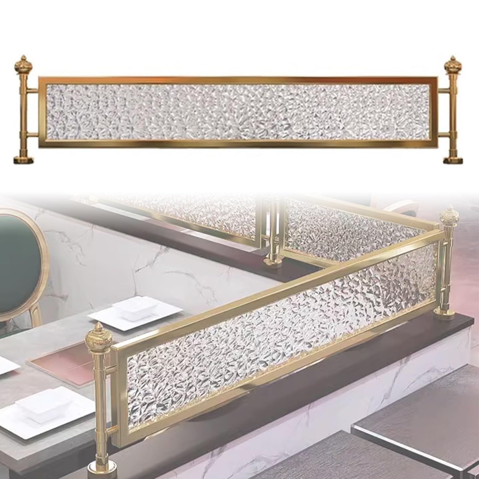 Mampara divisoria de Cristal para mostrador con Marco metálico de Cristal Templado translúcido Ondulado, Separador de Espacios Decorativo para restaurantes y comedores de hoteles. (L80cm/31.5in)