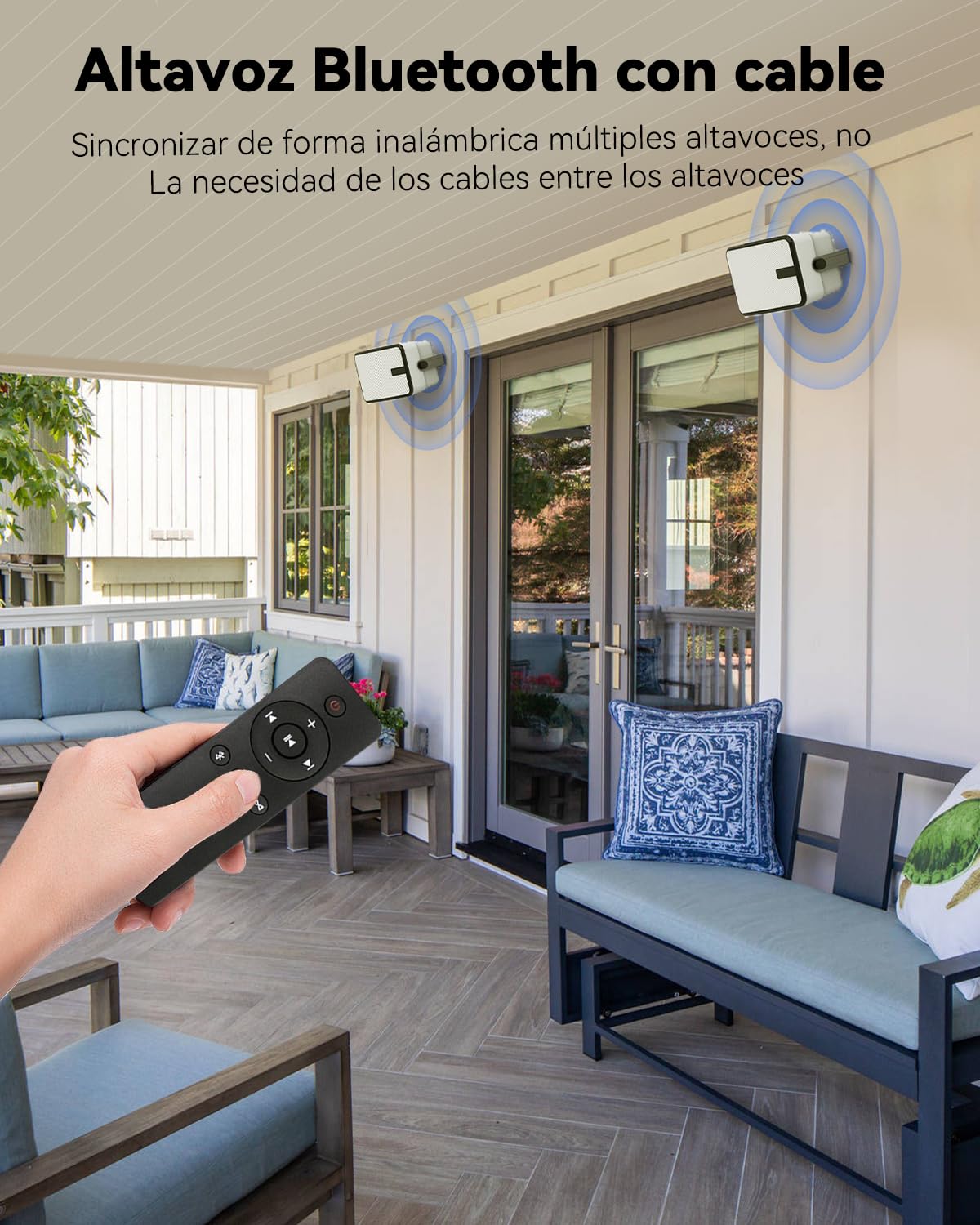 Altavoces Bluetooth 400W Exteriores, Graves Potentes, Sincronización Inalámbrica con 100 Altavoces, Montaje en Pared para Patio, Porche, Gazebo, Par, Blanco(MZ-621)