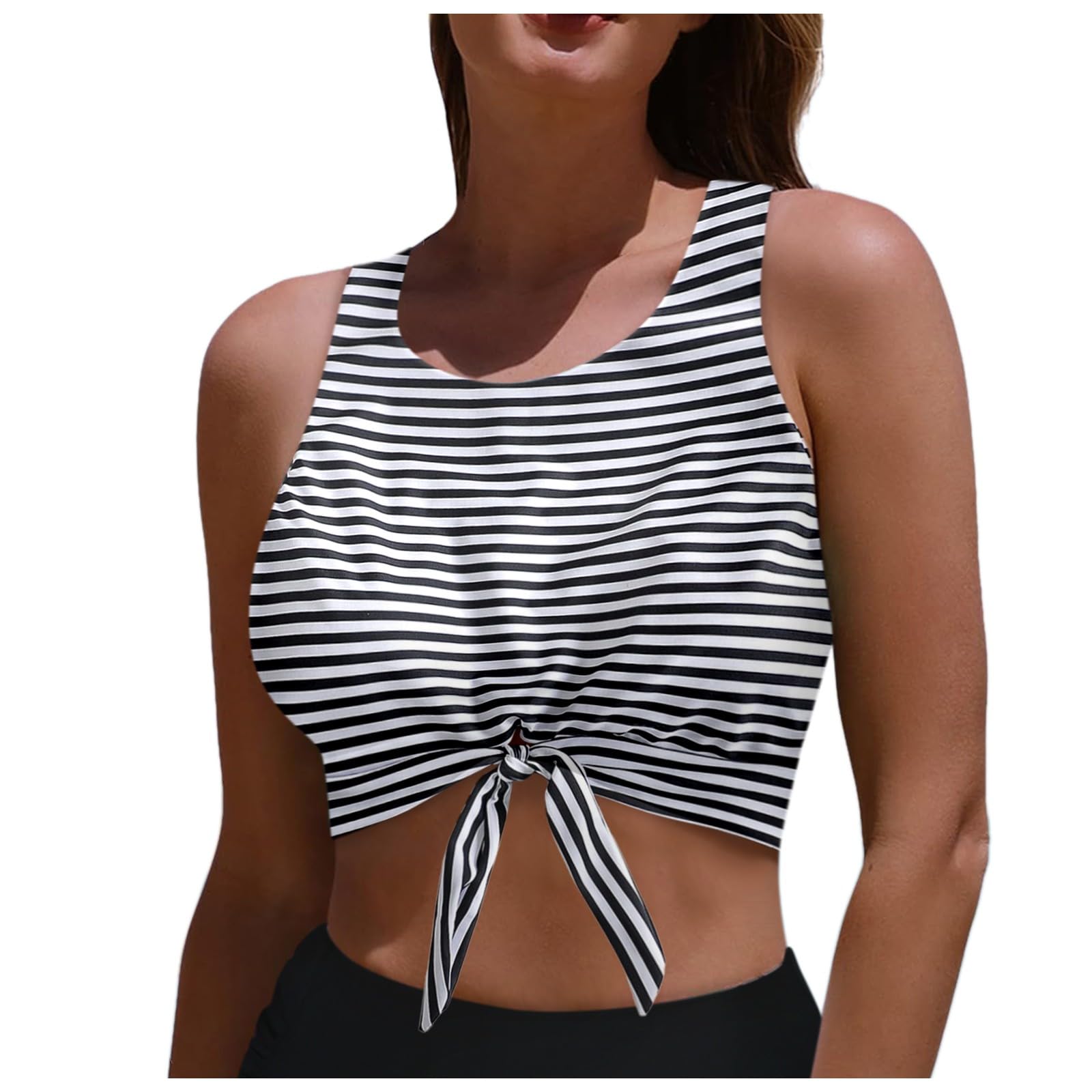 Generic Traje de baño para mujer, con nudo frontal y cuello alto, parte superior de bikini, traje de baño para mujer, talla grande con brasier con aros