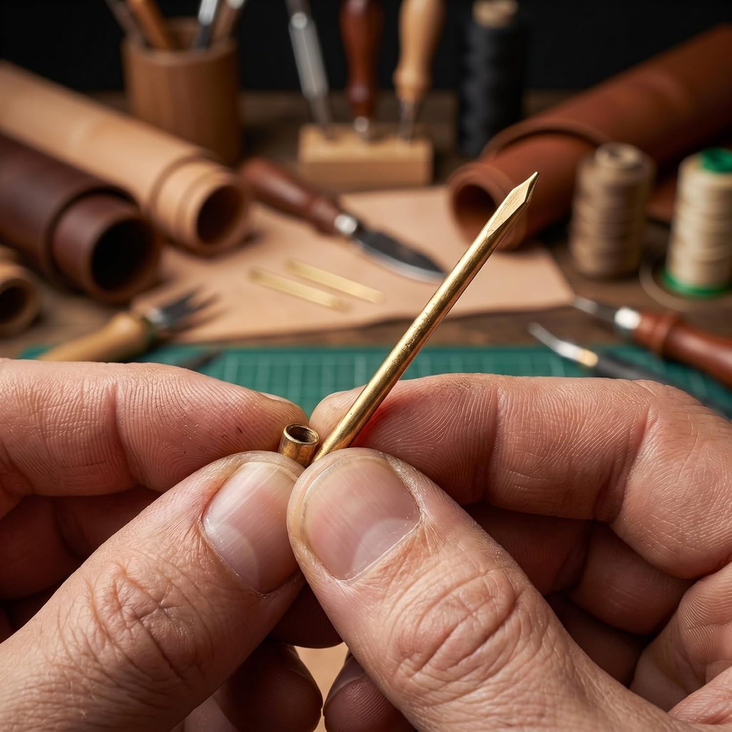 BATHVEVE 1Pc Brass Leather Needle for Hand Sewing Heavy Duty Lacing Tool for Leathercraft Purse Making and Shoe Repair for Enthusiasts and Manual Stitching Projects