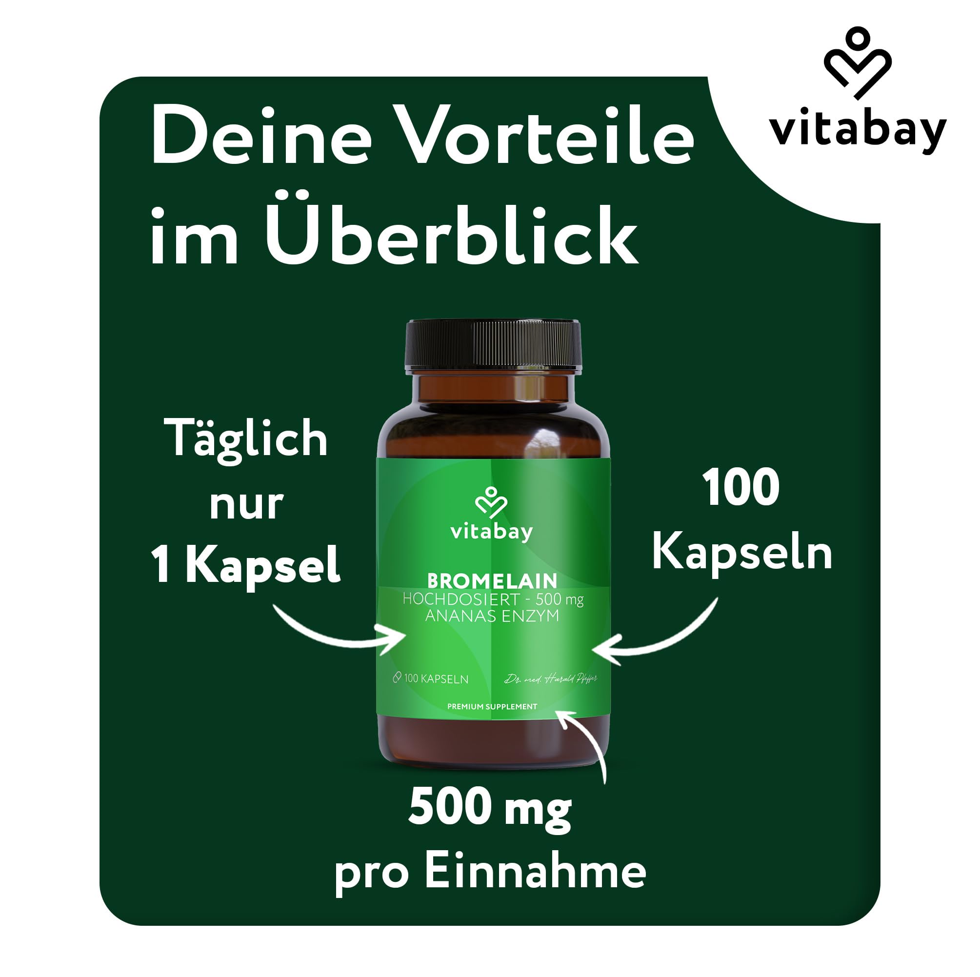 Vitabay Bromelain hochdosiert 500mg - 200 Vegane Kapseln (2er Set)