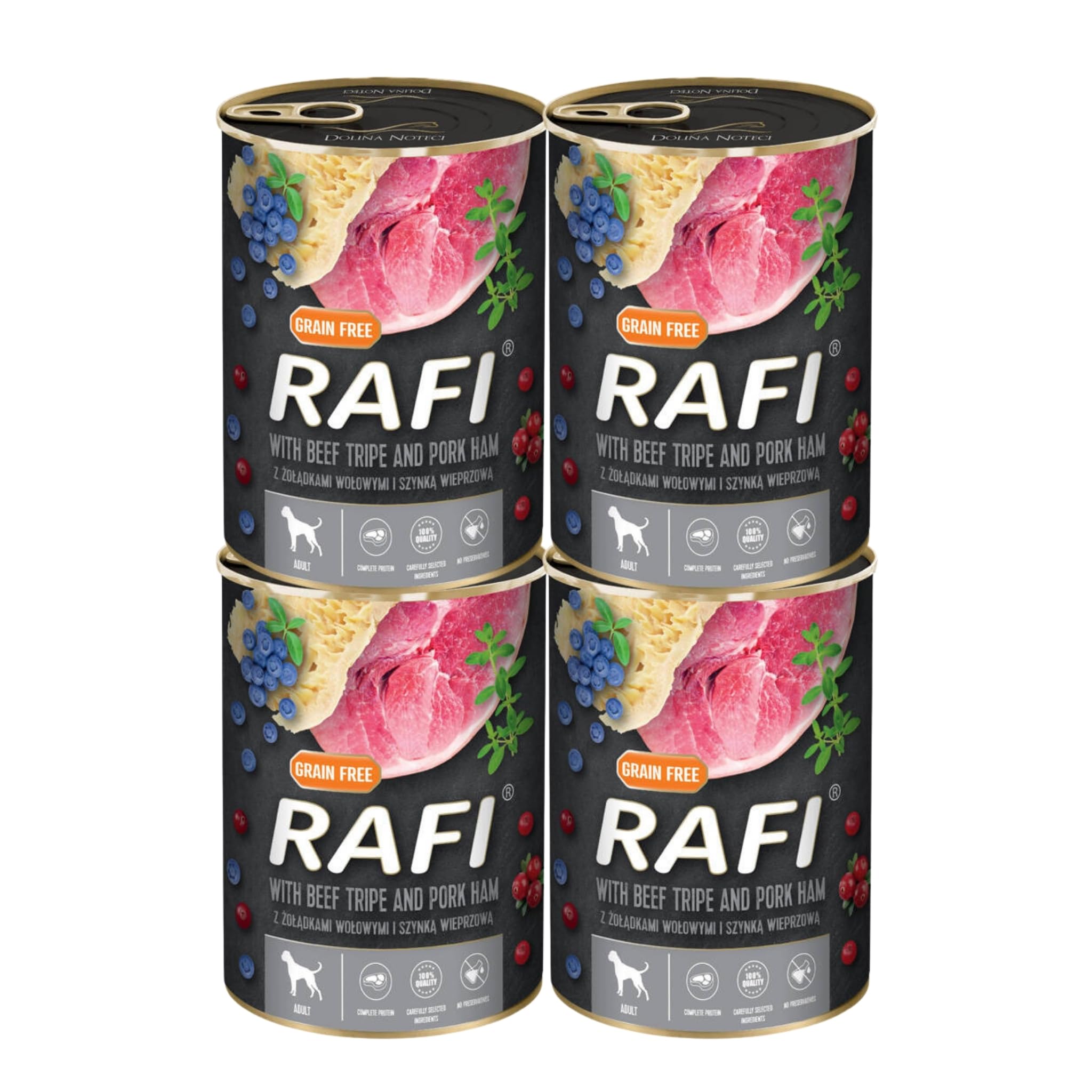 Rafi Complete Adult Wet Dog Food, Beef Tripe & Ham, 4 x 400g Cans โ image 1