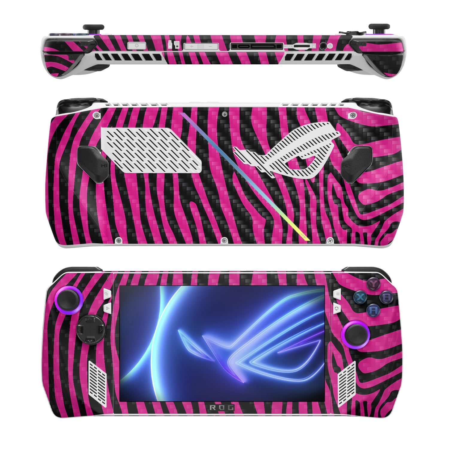 MightySkins Carbon Fiber Skin Compatible with Asus ROG Ally - Pink Zebra | Protective, Durable Textured Carbon Fiber Finish | Easy to Apply