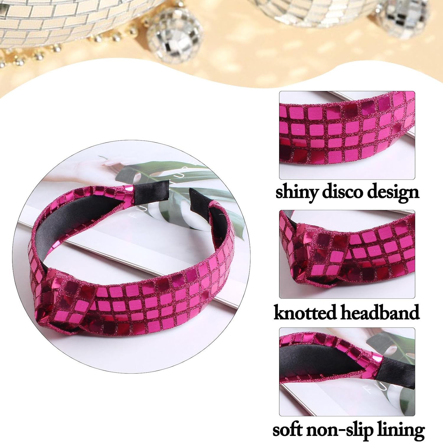 1970s Disco Headband Accessories for Women Retro Glitter Knotted Hair Band for 80s 90s Party Outfits New Years Eve Birthday Bridal Shower Bachelorette Supplies image 3