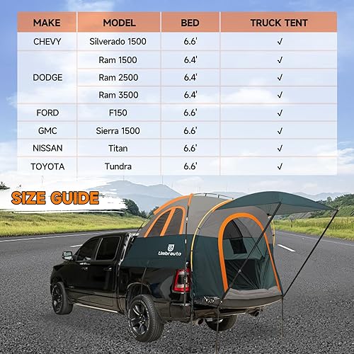 Miniatura 3 de Umbrauto Tienda de campaña para cama de camioneta con toldo Tienda de campaña para cama de camioneta de 6.4 a 6.7 pies, PU3000mm resistente al agua,