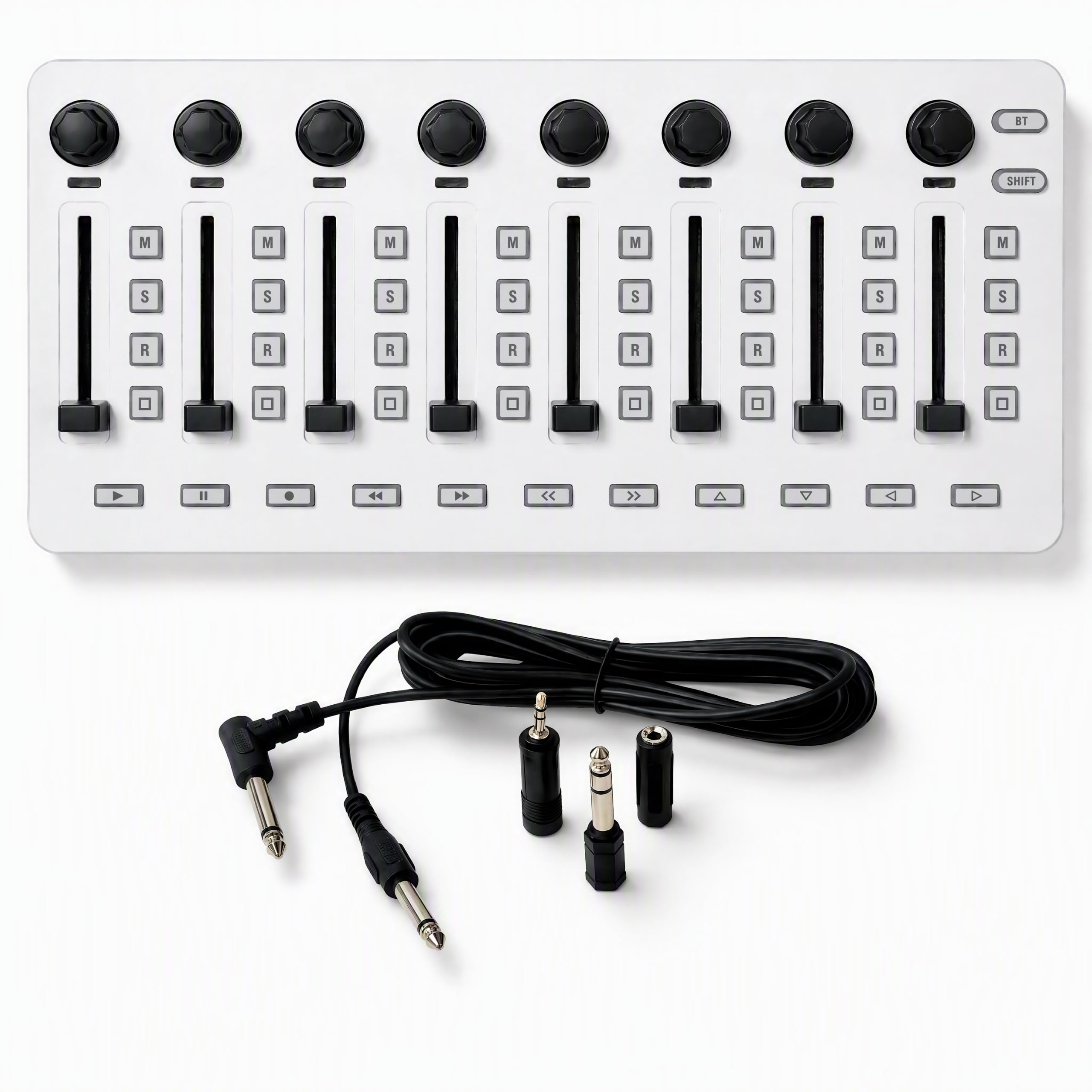 M-VAVE SMC-Mixer Wireless MIDI Mixer Controller, Tragbarer Bluetooth MIDI Controller mit 43 Tasten mit Hintergrundbeleuchtung, 8 Faders & 8 Regler, USB MIDI Fader Controller (SMC-Mixer Weiß)