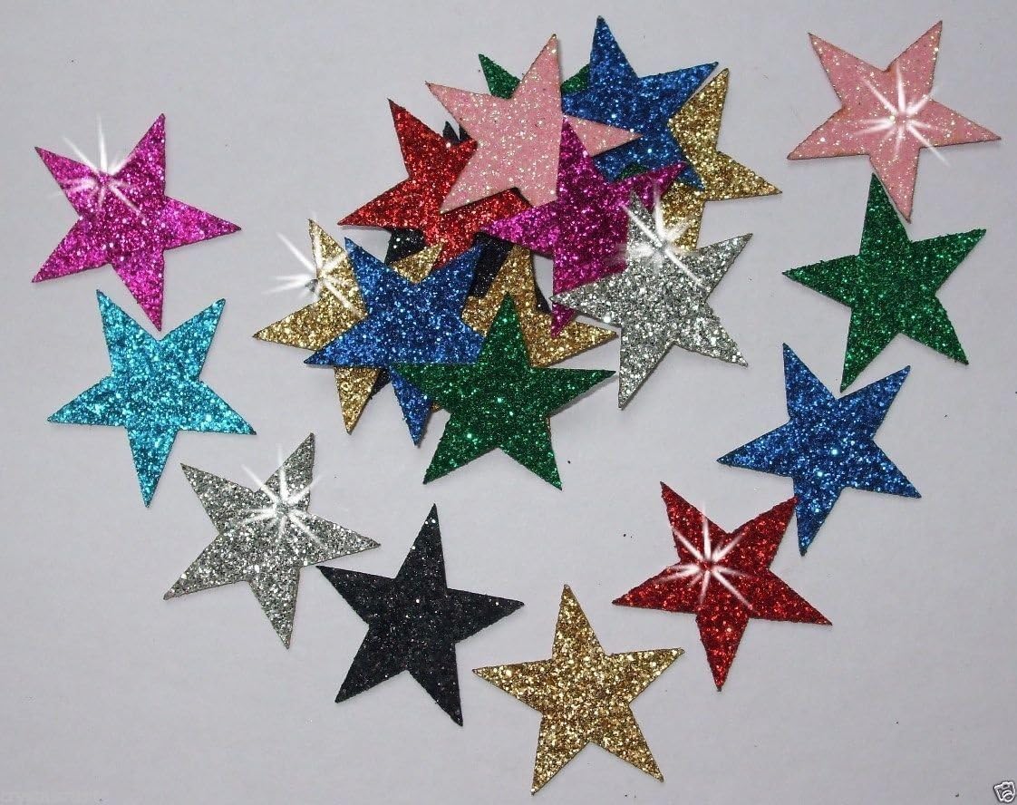 Gold 2 Packs = 48 Fabric Glitter 1 Inch 25mm Stars Iron-On Fabric Transfer