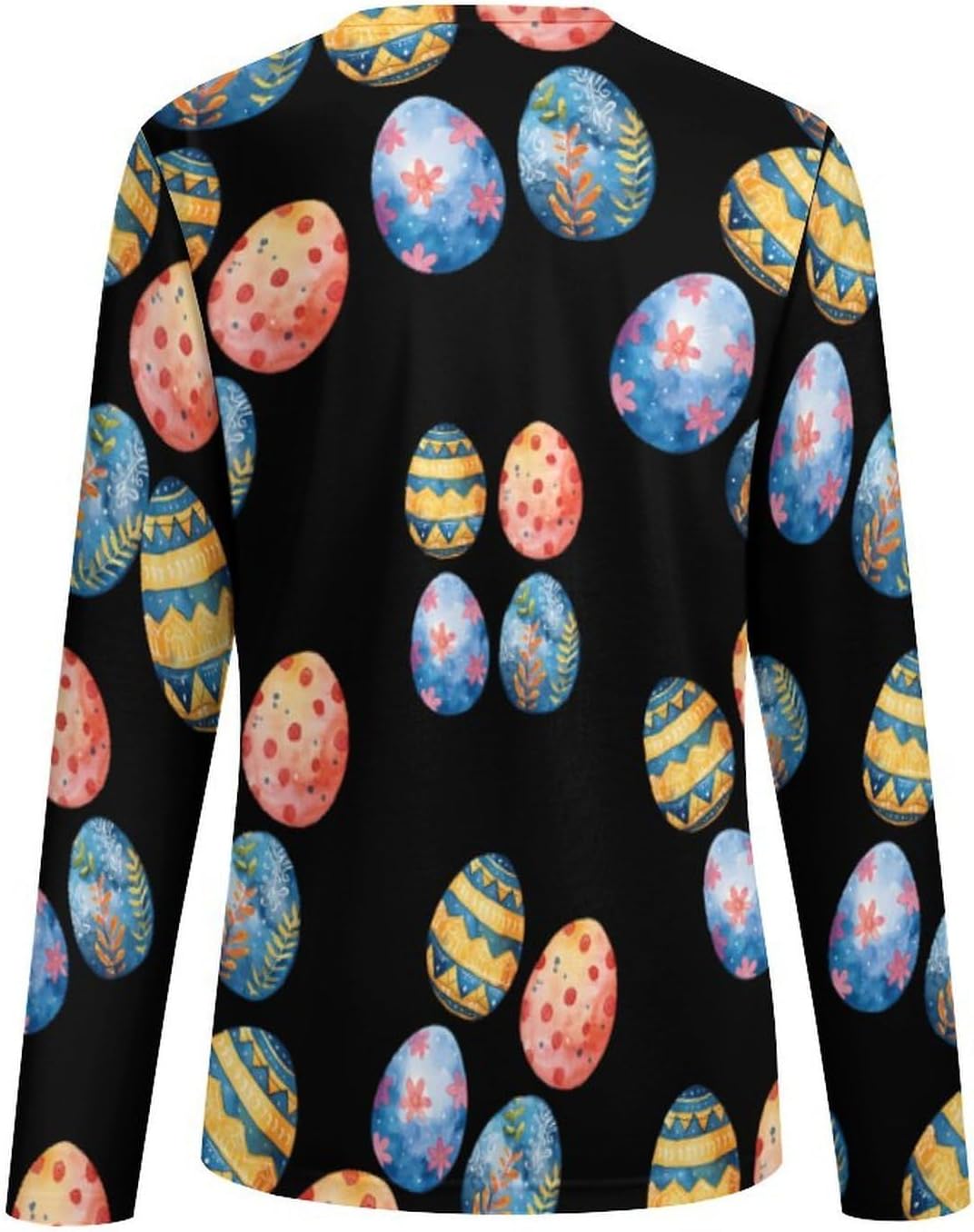 Colorful Easter Eggs Women's Pajama Top Sleepwear Pajamas Sleep T-Shirt Long Sleeve Shirt Crewneck Tee