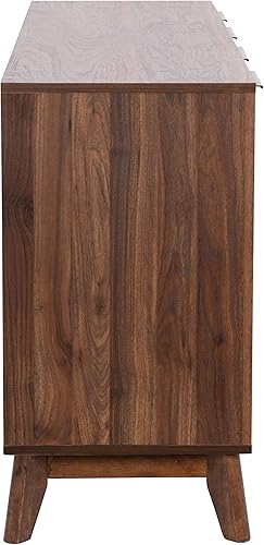 Miniatura 9 de BizChair Mid-Century - Moderno buffet de almacenamiento de 4 puertas, aparador de nogal oscuro, 60 pulgadas, puertas de cierre suave, estantes