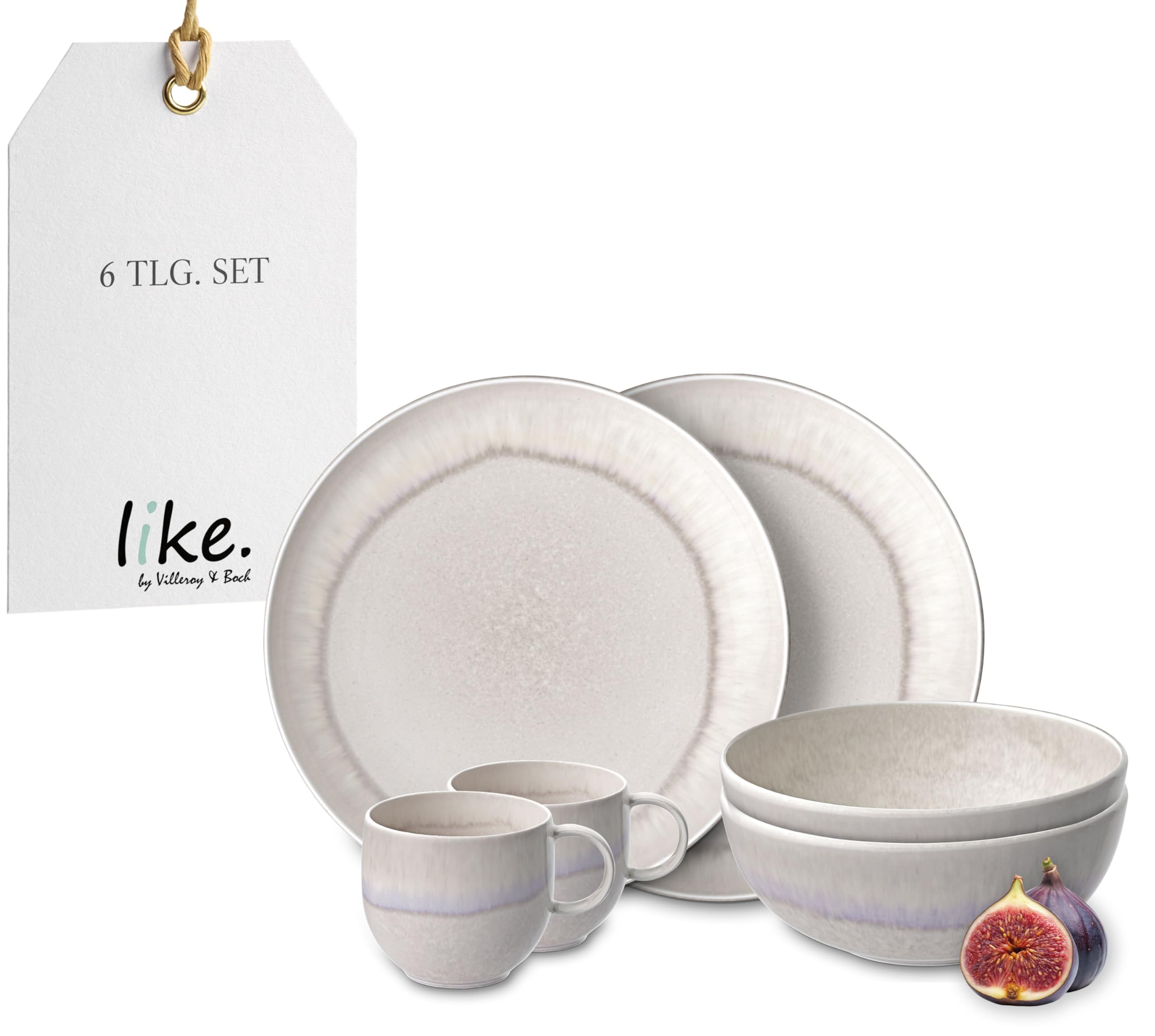 like. by Villeroy & Boch – Perlemor Sand Frühstücks-Set 6 teilig für 2 Personen Beige, Spülmaschinenfest, Mikrowellensicher, Geschirrset mit Frühstückstellern, Tassen und Schüsseln, Porzellan