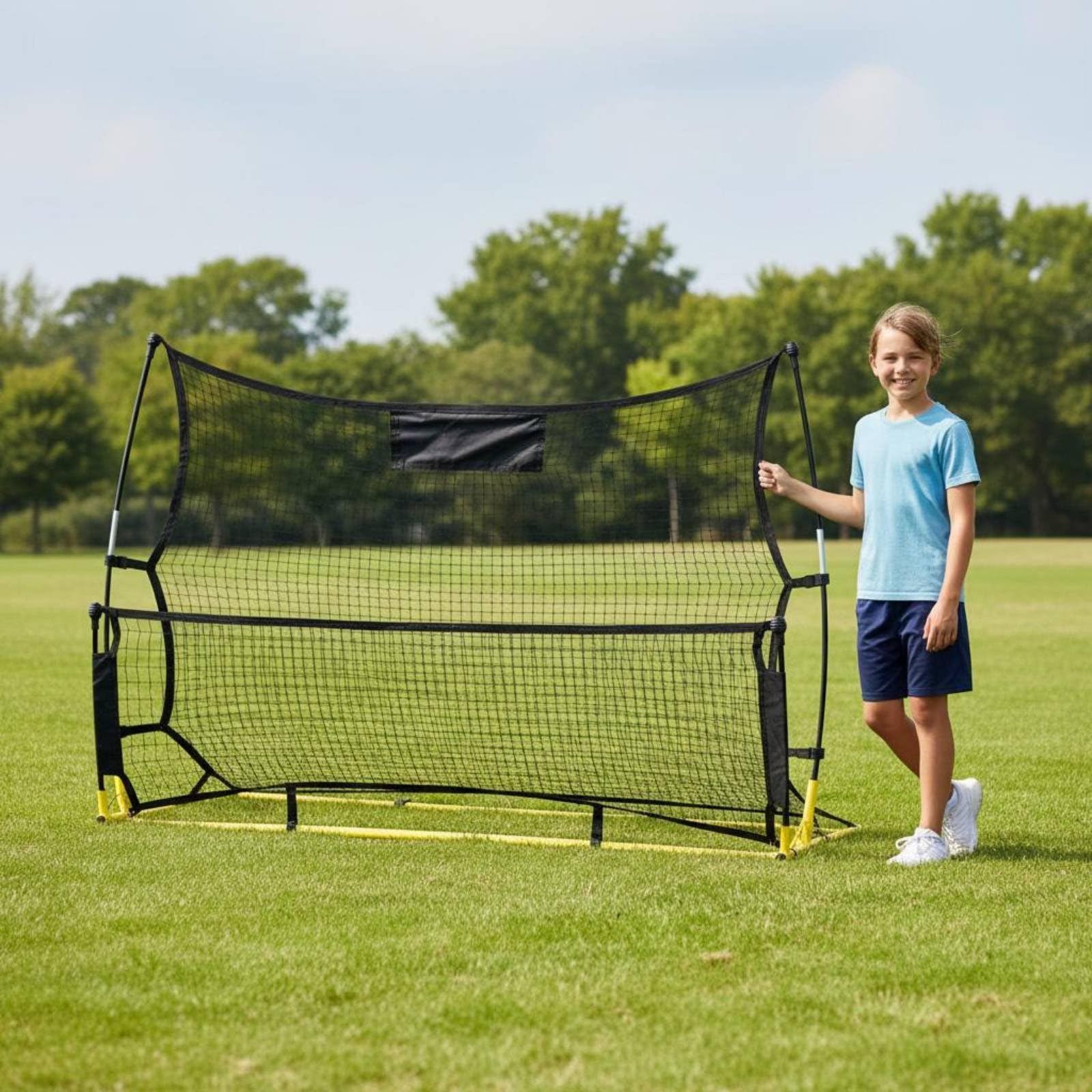 Qianly Porta Calcio Pieghevole Allenamento Rete Ritorno Pieghevole Stabile Attrezzatura Sportiva per Bambini, Giardino, Campo Sportivo, Palestra